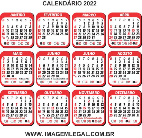 Gabarito Calendário 2022 Png Vermelho Imagem Legal