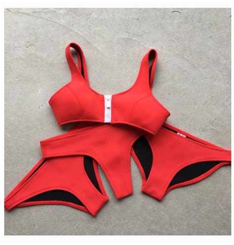 hoaka swimwear neoprene swimwear hot swimwear swim season one shoulder bikini swimmies red