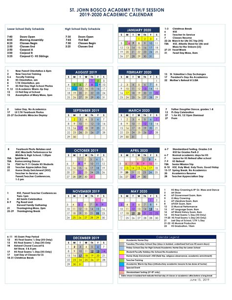 2019 2020 Academic Calendars St John Bosco Academy