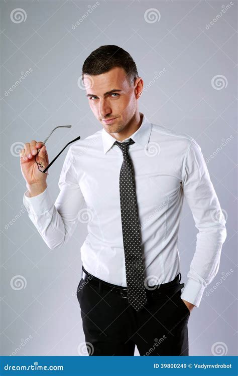 Businessman Holding His Glasses Stock Image Image Of Happy Adult