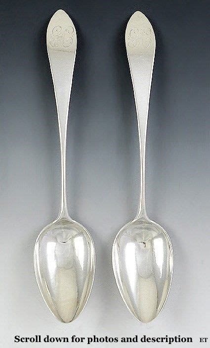 Born with a silver spoon in his mouth. Pair Large American Colonial Coin Silver Spoons John Trott ...