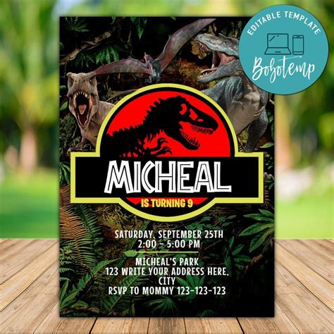 Dinosaur Jurassic World Party Birthday Invitation Printable