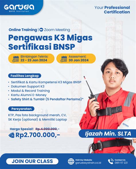 Pelatihan Ahli K3 Migas Sertifikasi Bnsp Garuda Qhse Institution