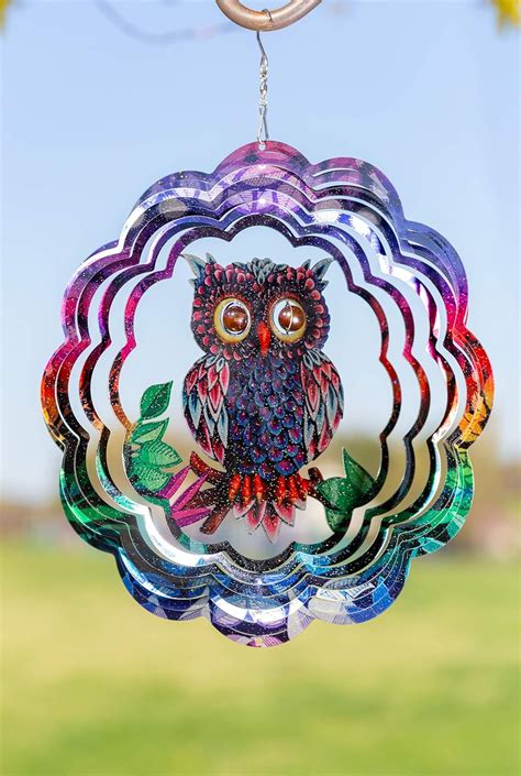 Kinetic 3d Metal Outdoor Garden Decor Wind Spinner Mystical Owl Indoor