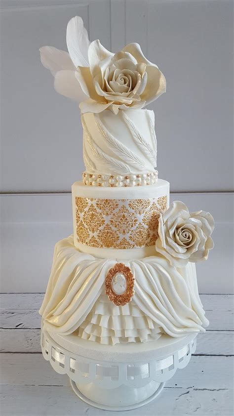 White Gold Weddingcake Decorated Cake By Yvonne Cakesdecor