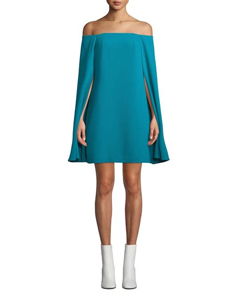 Trina Turk Synthetic Crepe Off The Shoulder Cape Dress In Bright Blue