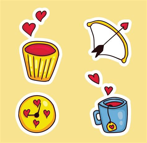 Colorful Hand Drawn Valentine Sticker Collection 3448465 Vector Art At Vecteezy