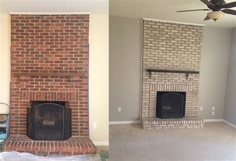 An Example Of Whitewashing A Red Brick Fireplace Red Brick Fireplaces