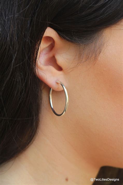 Silver Hoop Earrings Medium Sterling Silver Hoops Simple Women Earrings Mm Minimalist
