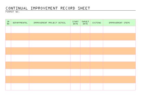 Continual Improvement Record Sheet Format Samples Word Document