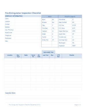Printable Fire Extinguisher Checklist Template
