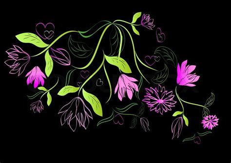 Maybe you would like to learn more about one of these? Green and pink floral design element on black background ...