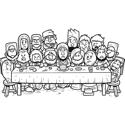 The Last Supper Cartoon Coloring Page Outline Sketch Drawing Vector