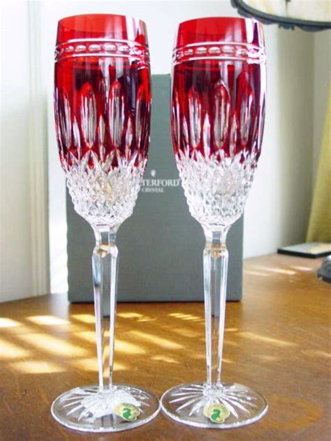 Waterford Crystal Clarendon Ruby Red Flutes 2 New Crystal Glassware Waterford Crystal