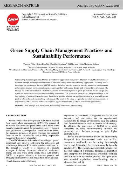 Between reducing emissions, improving tech, or using sustainable practices, every little. (PDF) Green Supply Chain Management Practices and ...