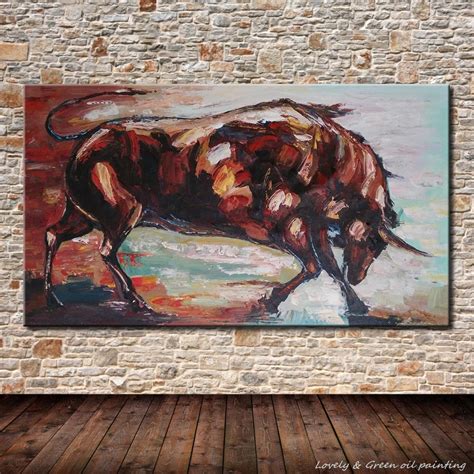 Modern Art Decorative Picture Hand Painted Abstract Animals Bull Oil