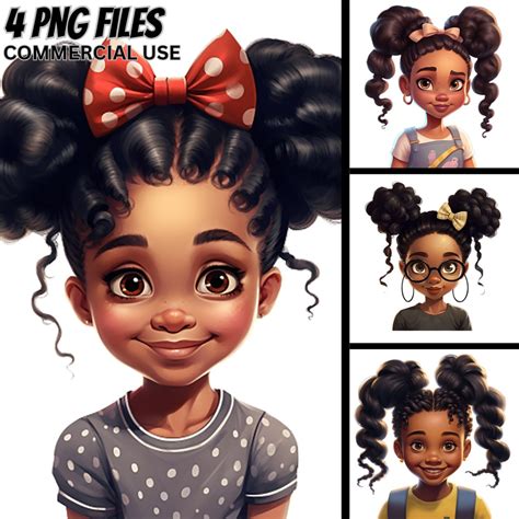 Cute Little Black Girls Illustration 4 Png Bundle Curly Etsy