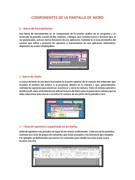 Componentes De La Pantalla De Word Ventana Informática Software