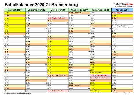Sie können die kalender auch auf ihrer webseite einbinden oder in ihrer publikation abdrucken. Schulkalender 2020/2021 Brandenburg für Word