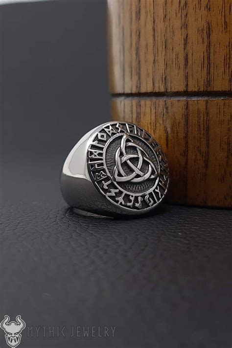Triquetra Trinity Knot Ring With Runes Trinity Knot Ring Knot Ring