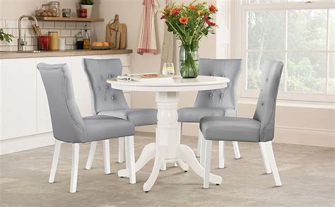 Kingston Round Dining Table And 2 Bewley Chairs White Wood Light Grey
