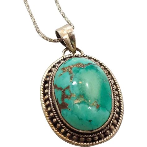 Turquoise Pendant Sterling Silver Turquoise Necklace Vintage From