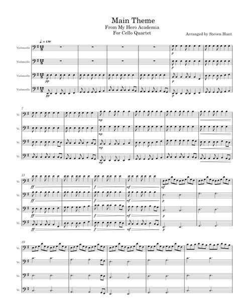 My Hero Academia Main Theme For Cello Quartet Sheet Music For Cello