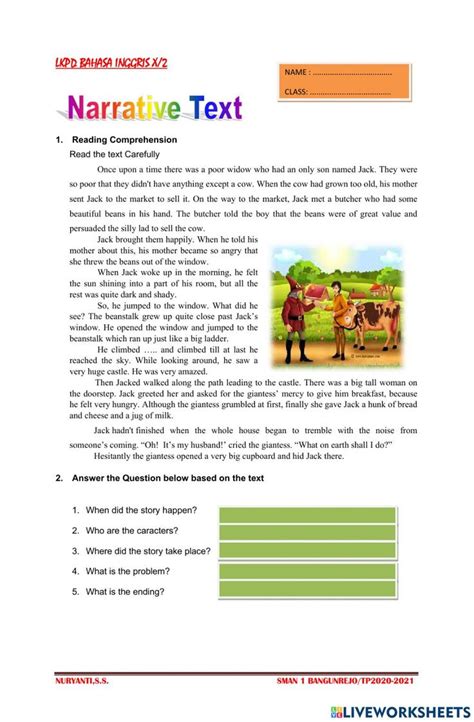 Narrative Text Free Exercise Simple Past Tense Reading Comprehension