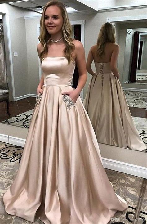 Bridal and tux rentals in your area might also rent bridesmaid dresses that double as prom dresses. 2019 Satin Prom Dresses Long Strapless A Line Semi Formal ...