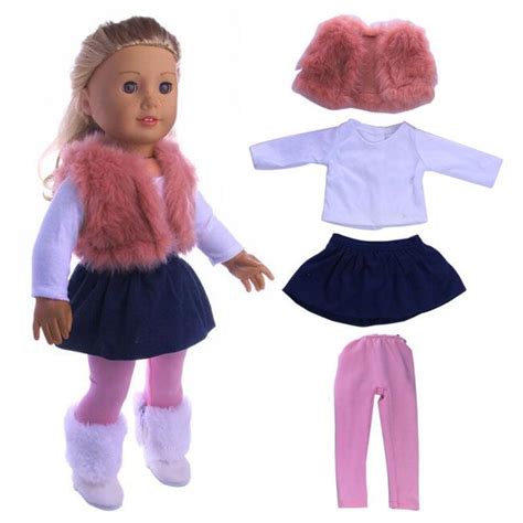 4pcsset American Girl Doll Clothes Set Winter Coat Dress Legging For
