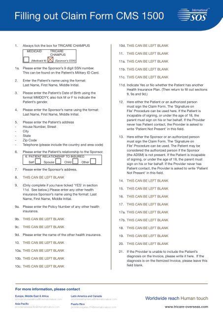 Filling Out Claim Form Cms 1500 Tricare Overseas