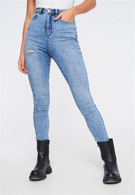 Blue Minimal Ripped Sinner Skinny Jeans Missguided