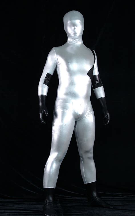 Silver Black Shiny Spandex Zentai Suit Cosercosplay Com