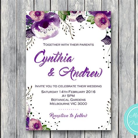Purple Flowers Wedding Invitations Purple Floral Wedding Invitations