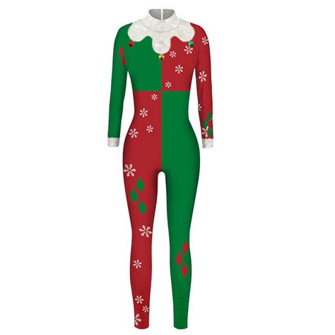 Buy 3d Printing Bodysuits Christmas Women Long Sleeve Slimming Jumpsuit Xmas Cosplay Party