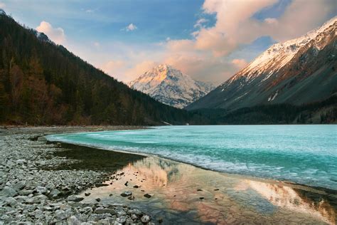Lake Nature Forest Landscape Mountain Clouds Snow Ice Trees