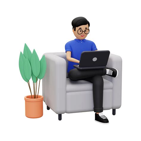 3d A Man Is Working At Home Using A Laptop 10871811 Png