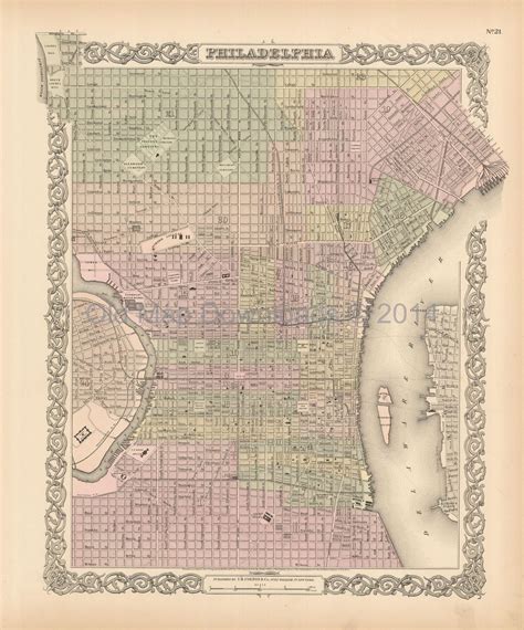 Philadelphia Pennsylvania Old Map Colton 1855 Digital Image Scan