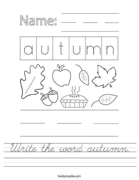 Write The Word Autumn Worksheet Cursive Twisty Noodle