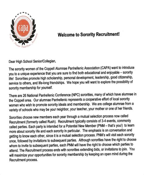 Free Sample Sorority Recommendation Letter Templates In Pdf Ms Word
