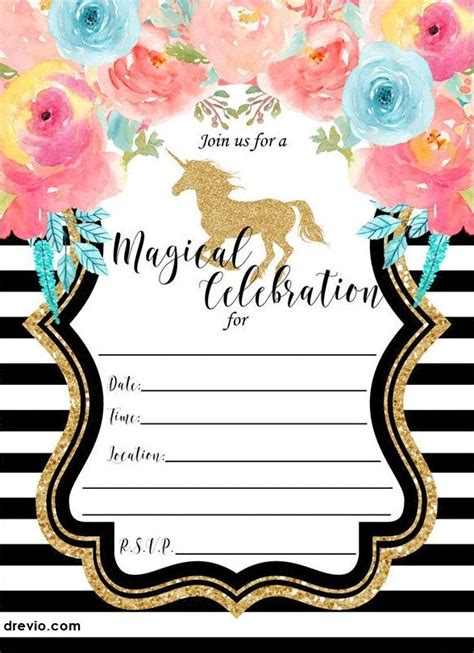 Bunny birthday invitation template bunny rabbit ears birthday party invitation printable by. FREE Printable Golden Unicorn Birthday Invitation ...