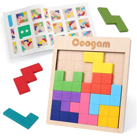 Buy Coogam Wooden Puzzle Pattern Blocks Brain Teasers Game With 60