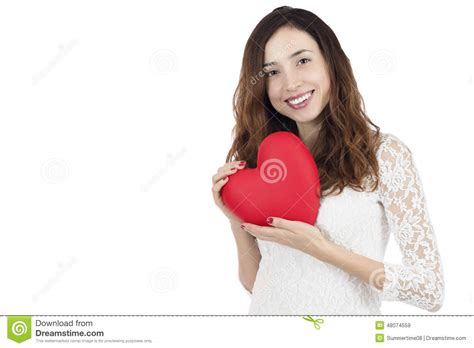 Valentines Day Woman Showing A Big Red Heart Stock Image Image Of