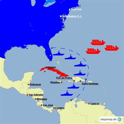 Crise des missiles de cuba (fr). Seeblockade von Kuba 1962 von Tellumo - Landkarte für ...