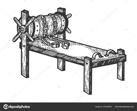 Rack Medieval Torture Device Sketch Engraving Vector Illustration