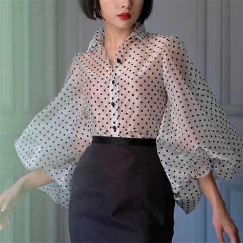 polka dot with lantern sleeves blouse vintage blouses for women lantern sleeved blouses