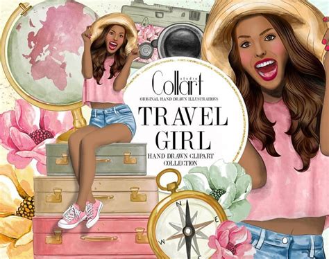 Travel Clipart African American Girl Illustration Wanderlust Etsy