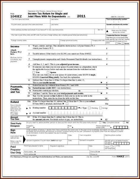 Federal Form 1040ez Printable