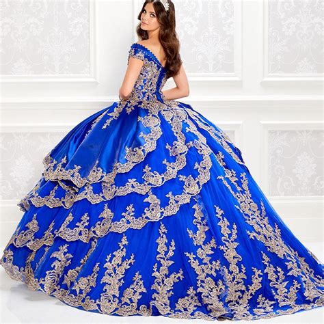 Off The Shoulder Royal Blue Quinceanera Dresses With Gold Appliqued Ball Gowns Prom Dresses Lace