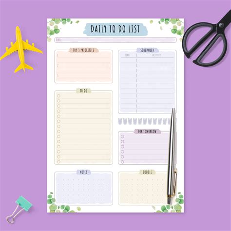 Daily To Do List - Botanical with Top Priorities Template - Printable PDF